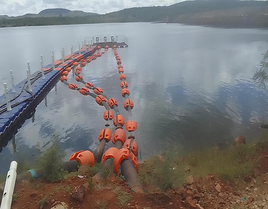 Large volumes: Irrigation scheme members allege that Bikita Minerals is 'pumping out the water like never before'. These are just one set of Sinomine's pumps. Photo: Tatenda Chitagu