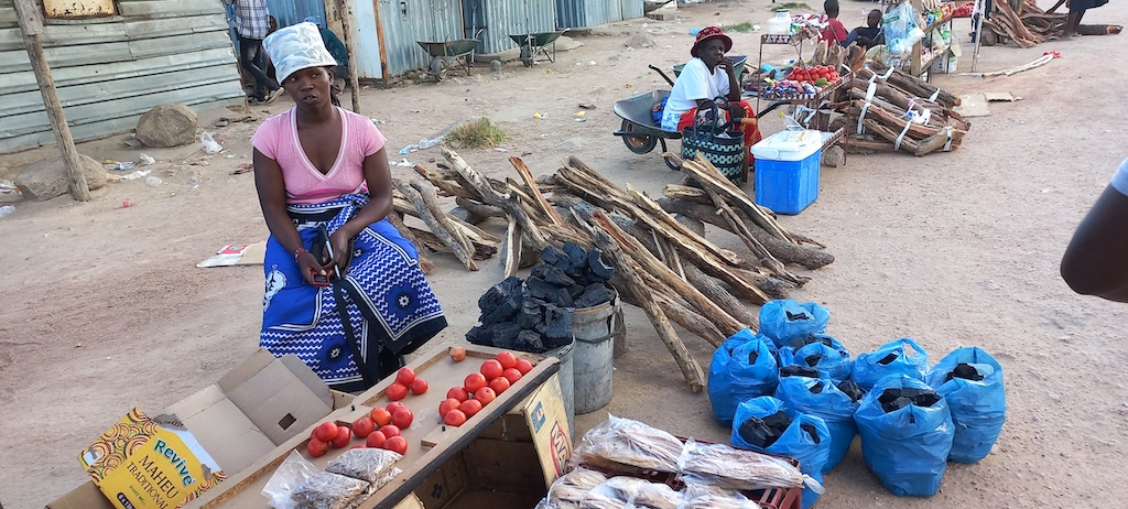 Burning briquettes: Brenda Sibanda, a firewood and charcoal vendor, is one of many local residents who supply to households across Bulawayo. Photo: Nqobile Tshili]