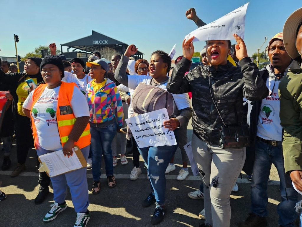 Members of MACUA, a mining rights group, protest in Theunissen, Free State, South Africa, on 2 June 2026