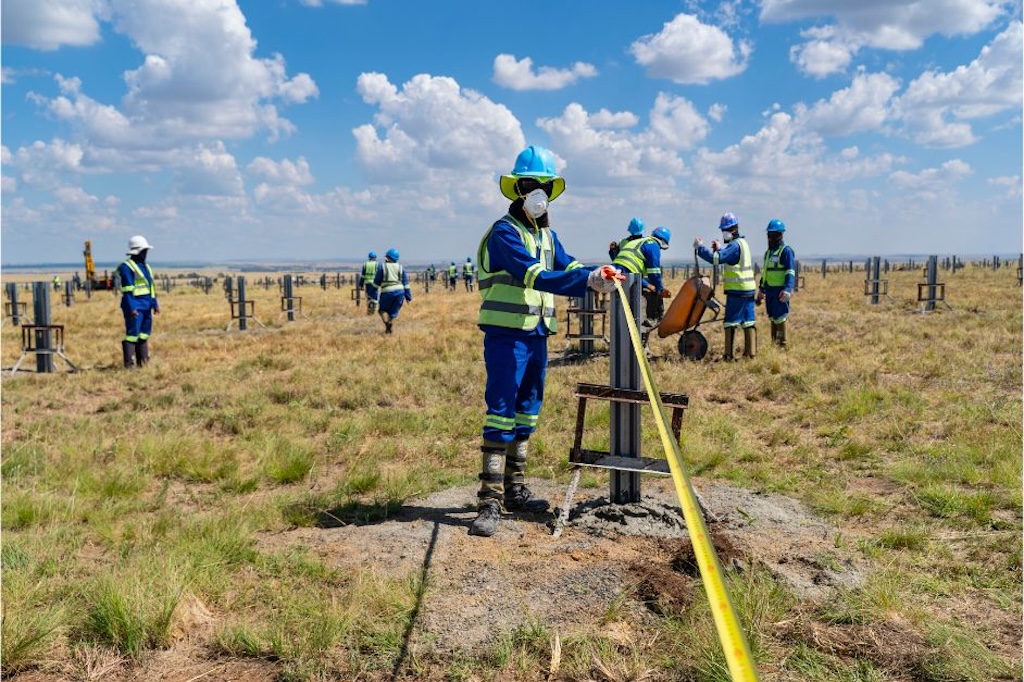 A construction worker at the Sonvanger solar power plant, Free State, South Africa